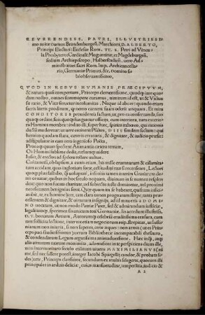 Reverendiss, Patri, Illvstrissimo auitæ Domus Brandenburgeñ, Marchioni, D. Alberto ....