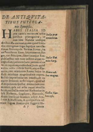 De Antiquitatibus Puteolanis Synopsis.