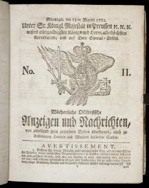 No. 11. Montags, den 15ten Martii 1762.