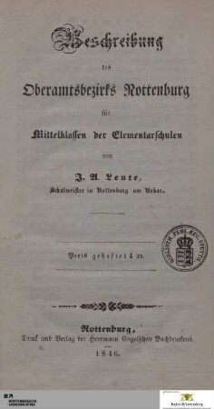 Beschreibung des Oberamtsbezirks Rottenburg für Mittelklassen der Elementarschulen