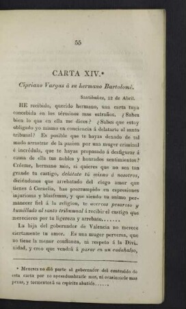 Carta XIV. Cipriano Vargas á su hermano Bartolomé.