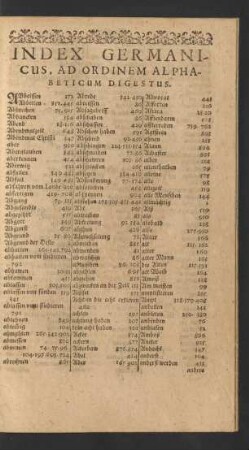 Index Germanicus, Ad Ordinem Alphabeticum Digestus.