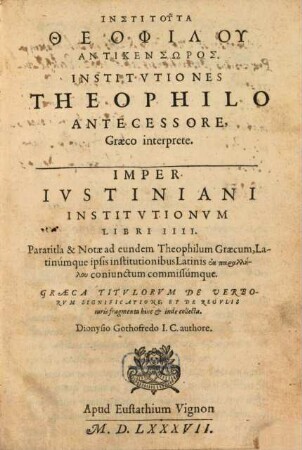 Theophili Institutionum iuris civilis libri IV