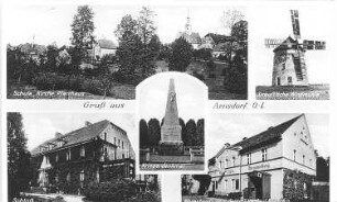 Vierkirchen-Arnsdorf. Strauß'sche Windmühle, Ansichtskarte um 1930, Repro