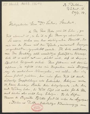 Brief an B. Schott's Söhne : 24.04.1914