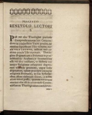Praefatio. Benevolo Lectori S.