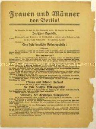 Aufruf der Zentrumspartei zur Wahl der Nationalversammlung 1919