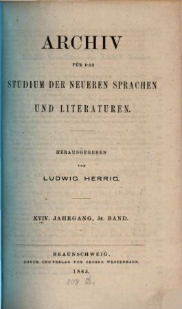 Archiv für das Studium der neueren Sprachen und Literaturen. 34, 34 = Jg. 18. 1863