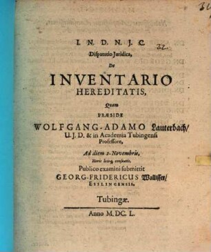 Disputatio Juridica, De Inventario Hereditatis