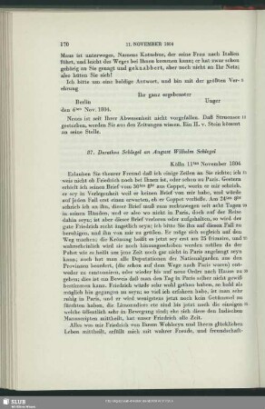 Dorothea von Schlegel an August Wilhelm von Schlegel, Köln, 11.11.1804
