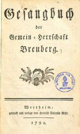 Gesangbuch der Gemein-Herrschaft Breuberg