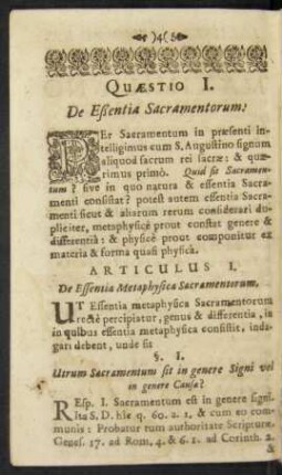 Articulus I. De Essentia Metaphysica Sacramentorum.