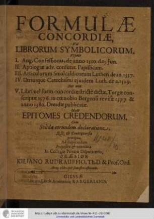Formulae Concordiae, Vel Librorum Symbolicorum.