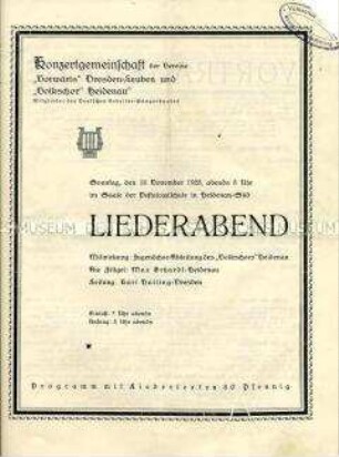 Programm einer Konzertgemeinschaft zu einem Liederabend