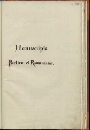 Manuscripta poetica et romanensia