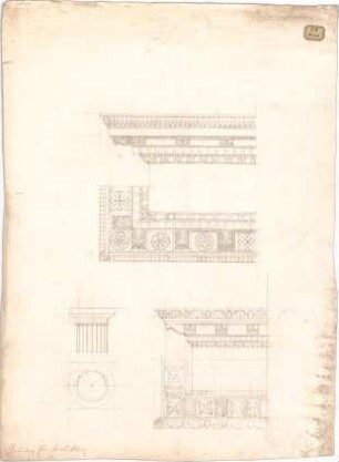 Voit, August von; Reiseaufnahmen - Gesims u. Kapitell (Grundriss, Ansicht, Details)