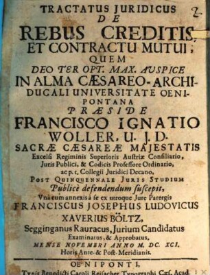 Tractatus Juridicus De Rebus Creditis, Et Contractu Mutui