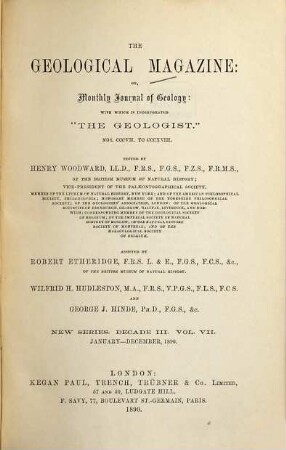 The geological magazine or monthly journal of geology. [27] = No. 307 - 318 = N.S., Decade 3, Vol. 7. 1890