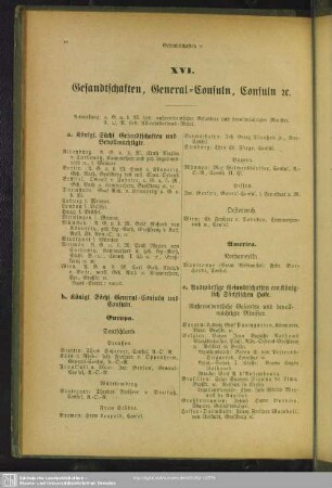 XVI. Gesandtschaften, General-Consuln, Consuln [et]c.