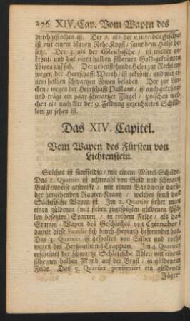 Das XIV. Capitel. Vom Wapen des Fürsten von Lichtenstein