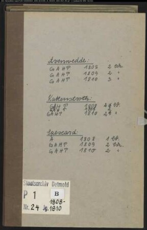 Zivilstandsregister der katholischen Gemeinde Avenwedde, Kreis Wiedenbrück (GAHT 1808-1810) (Gemeinde: Katholische Gemeinde Avenwedde, Kreis Wiedenbrück)