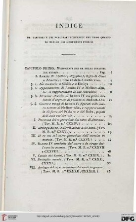 Indice dei capitoli e dei paragrafi contenuti nel tomo quarto ed ultimo dei monumenti storici