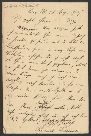 Brief an B. Schott's Söhne : 28.08.1907