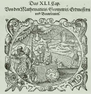 Das XLI. Cap. von den Mathematicis/Geometris/Erdmessern und Bauleuten : Geometer, Bauleute, Holzschnitt, Amman 1568