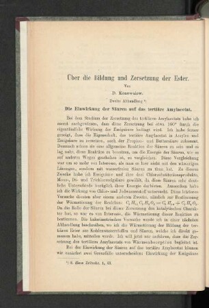 Über die Bildung und Zersetzung der Ester.