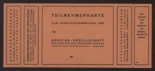 Teilnehmerkarte für die Jahresversammlung der Soncino-Gesellschaft am 29./30. März 1930
