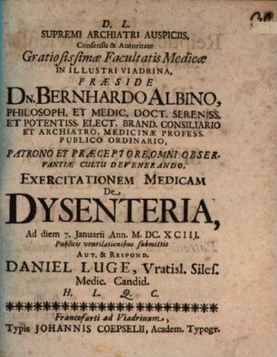 Exercitatio med. de dysenteria