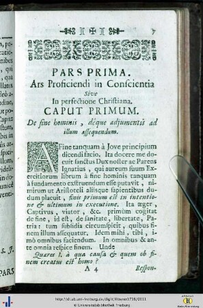 Pars Prima. Ars Proficiendi in Conscientia sive in perfectione Christiana.