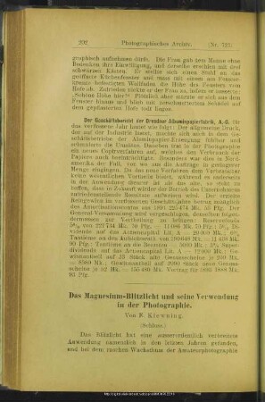 Das magnesium-Blitzlicht und seine Verwendung in der Photographie