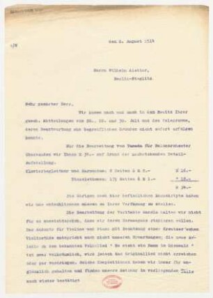 Brief an Wilhelm Aletter : 08.08.1914