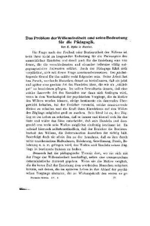 Das Problem der Willensfreiheit und seine Bedeutung für die Pädagogik