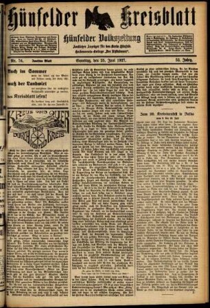 Zweite Ausgabe vom Samstag, den 25. Juni 1927.