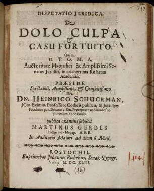 Disputatio Iuridica, De Dolo Culpa & Casu Fortuito
