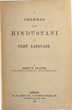 A grammar of the Hindūstānī or Urdū language