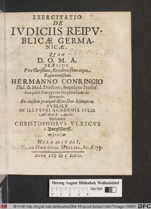 Exercitatio De Iudiciis Reipublicae Germanicae