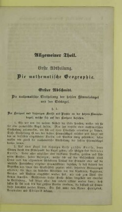 Erste Abtheilung. Die mathematische Geographie