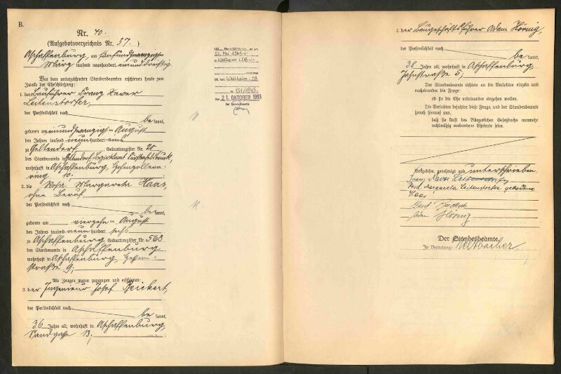 Standesamtsbuch der Stadt Aschaffenburg: Eheschließungen 252/1930 - 130/1931