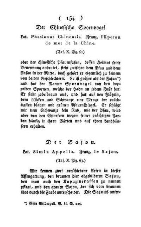 ¬Der¬ Chinesische Spornvogel : Lat. Phasianus Chinensis ; Franz. l'Eperon de mer de la Chine ; (Taf. X, Fig. 62)