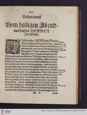 Bekanntnuß vom heiligen Abendmal vnsers HERREN Jesu Christi