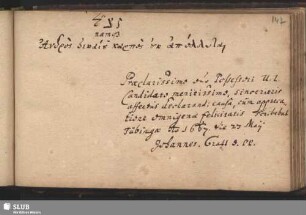 Stammbucheintrag von Johannes Craft. Tübingen, 23. Mai 1667