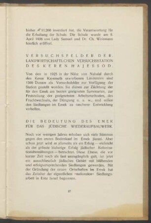Die Bedeutung des Emek für das jüdische Wiederaufbauwerk