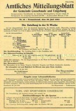 Kommunales Mitteilungsblatt u.a. zur Lebensmittelbewirtschaftung und mit gewerblichen Anzeigen