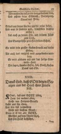 XXIII. Danck-Lied, daß Gott denen Seinigen aus der Hand ihrer Feinde hilfft.