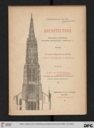 Nr. 115: Katalog: Architecture : ornament, sculpture, interior decoration, furniture etc. : including the extensive library left by the architect Julius Bormann of Weimar