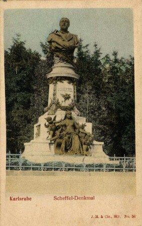 Postkartenalbum mit Motiven von Karlsruhe. "Karlsruhe. Scheffel-Denkmal"
