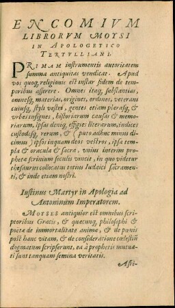 Encomium Librorum Moysi In Apologetico Tertulliani.